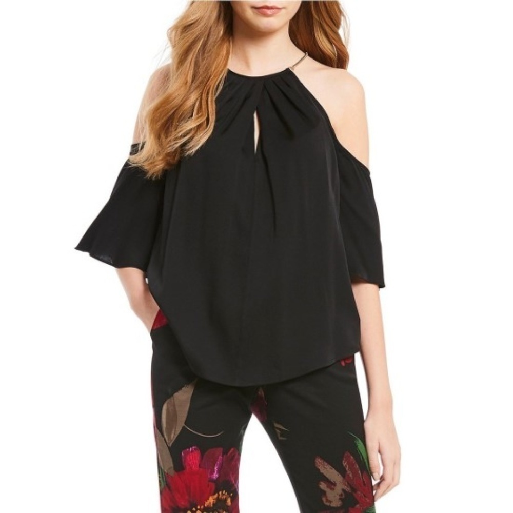 Trina Turk Audree Silk Cold-Shoulder Chain Top
